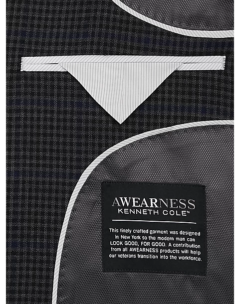 Awearness Kenneth Cole Modern Fit Sport Coat, Gray & Blue Windowpane - Image 3