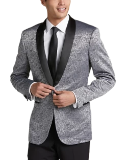 Egara Slim Fit Shawl Lapel Dinner Jacket, Silver Jacquard