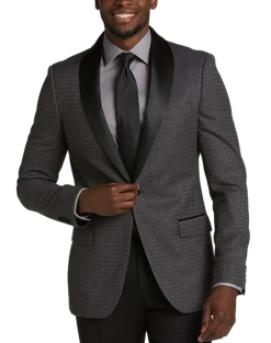 After Hours Slim Fit Shawl Collar Jacquard Dinner Jacket, Black Geometric