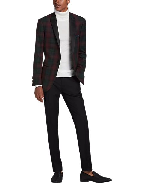 Paisley & Gray Slim Fit Dinner Jacket, Wineberry Plaid - Image 3