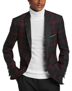 Paisley & Gray Slim Fit Dinner Jacket, Wineberry Plaid