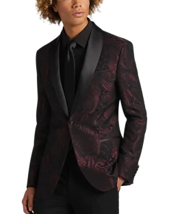 After Hours Slim Fit Shawl Collar Dinner Jacket, Burgundy Paisley