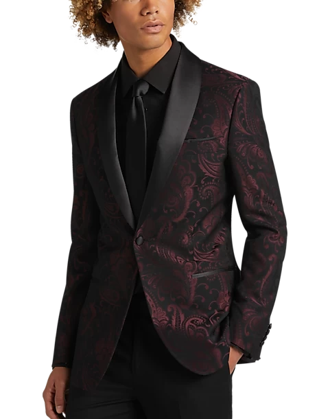 After Hours Slim Fit Shawl Collar Dinner Jacket, Burgundy Paisley