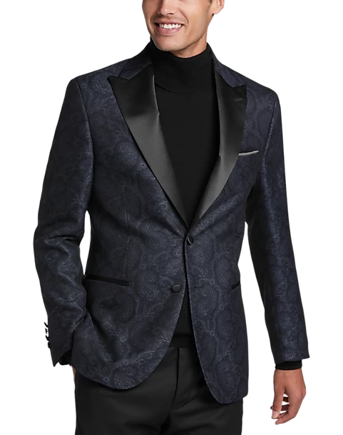 Egara Slim Fit Peak Lapel Dinner Jacket, Charcoal Paisley