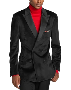 Paisley & Gray Slim Fit Double Breasted Dinner Jacket, Black