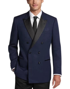 Egara Slim Fit Peak Lapel Double Breasted Dinner Jacket, Navy Tic