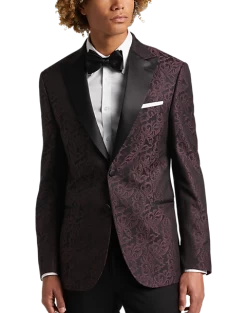 Egara Slim Fit Dinner Jacket, Burgundy Tapestry Jacquard