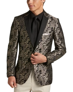 Paisley & Gray Slim Fit Dinner Jacket, Brown & Gold Jacquard