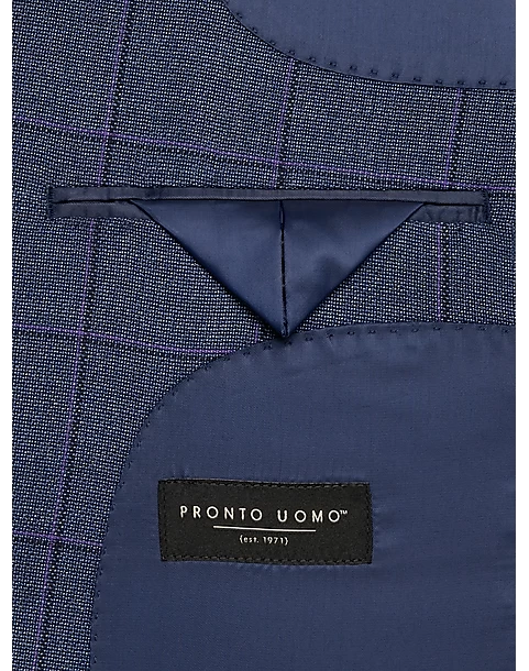 Pronto Uomo Modern Fit Notch Lapel Sport Coat, Blue Windowpane Plaid - Image 3