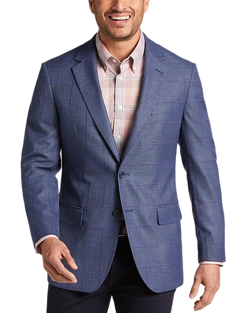Pronto Uomo Modern Fit Notch Lapel Sport Coat, Blue Windowpane Plaid