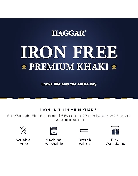 Haggar Iron-Free Premium Khaki™ Slim/Straight Fit Flat-Front Pants, Medium Khaki - Image 4