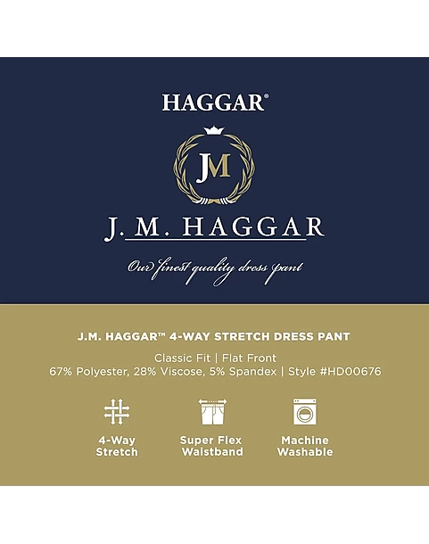 J.M. Haggarâ„¢ 4-Way Stretch Classic Fit Flat-Front Pants, Light Gray - Image 4