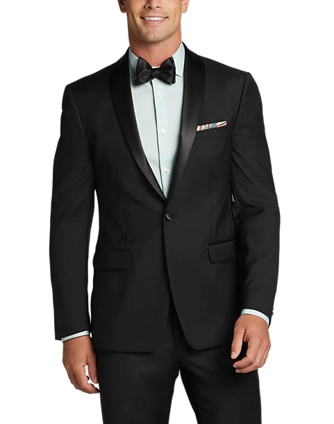 Calvin Klein Slim Fit Satin Shawl Collar Tuxedo Jacket, Black - Image 3