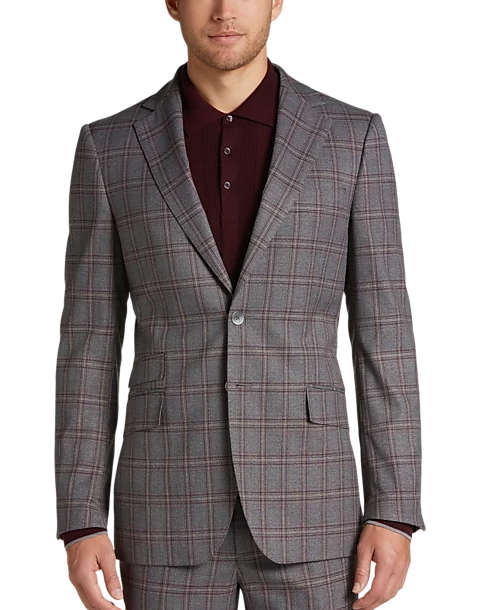 Egara Skinny Fit Suit Separates Coat, Wine Windowpane