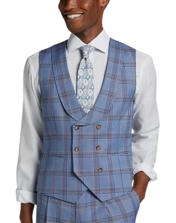 Tayion Classic Fit Suit Separates Double Breasted Vest, Navy & Rust Plaid
