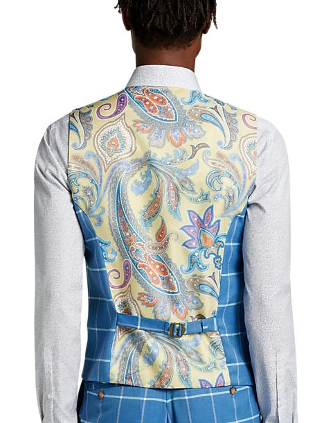 Tayion Classic Fit Suit Separates Double Breasted Vest, Blue & Cream Windowpane Plaid - Image 2