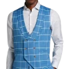 Tayion Classic Fit Suit Separates Double Breasted Vest, Blue & Cream Windowpane Plaid