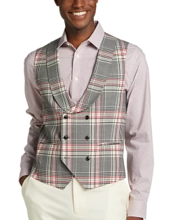 Tayion Classic Fit Suit Separates Double Breasted Vest, White Plaid