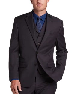 Michael Strahan Classic Fit Vested Suit, Burgundy Plaid