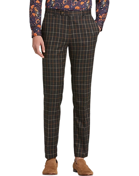 Paisley & Gray Slim Fit Suit Separates Pants, Charcoal & Gold Windowpane