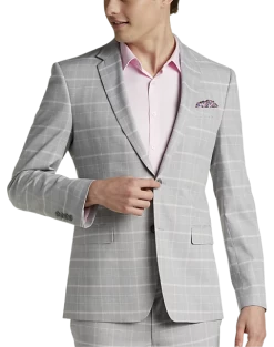 Egara Skinny Fit Suit Separates Coat, Gray & Pink Plaid