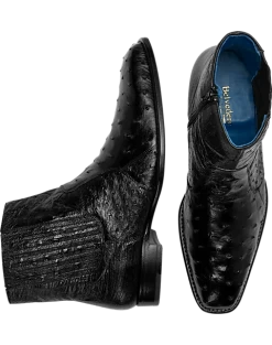 Belvedere Roger Ostrich Chelsea Boot, Black