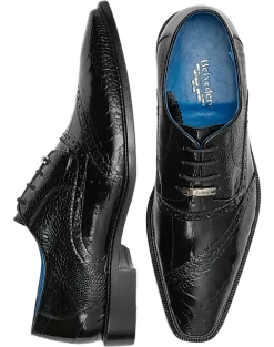 Belvedere Nino Ostrich & Eel Cap Toe Oxfords, Black