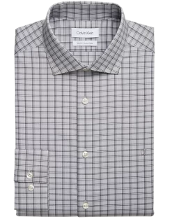 Calvin Klein Slim Fit Embroidered Logo Dress Shirt, Graphite Plaid