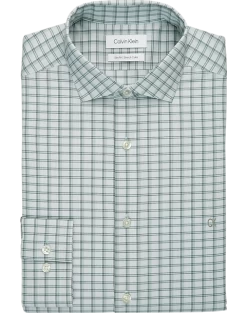 Calvin Klein Slim Fit Embroidered Logo Dress Shirt, Soft Sage Plaid