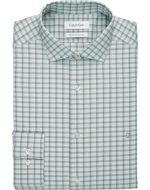 Calvin Klein Slim Fit Embroidered Logo Dress Shirt, Soft Sage Plaid