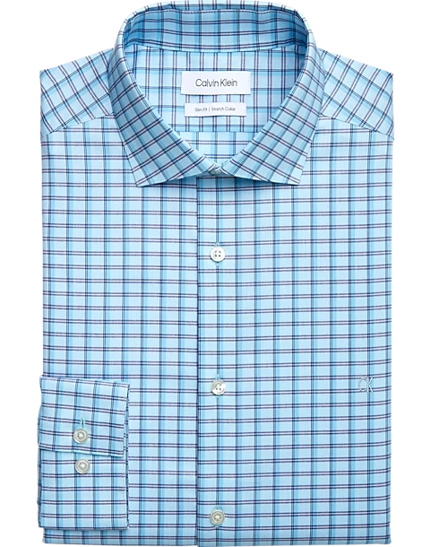 Calvin Klein Slim Fit Embroidered Logo Dress Shirt, Aqua Plaid