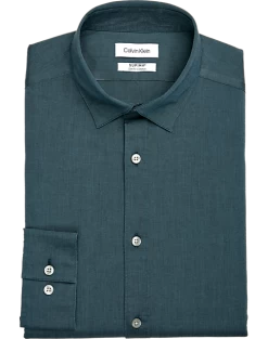 Calvin Klein Refined Cotton Stretch Supima Slim Fit Hidden Button-Down Collar Dress Shirt, Aquamarine