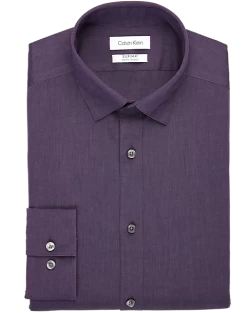 Calvin Klein Refined Cotton Stretch Supima Slim Fit Hidden Button-Down Collar Dress Shirt, Purple