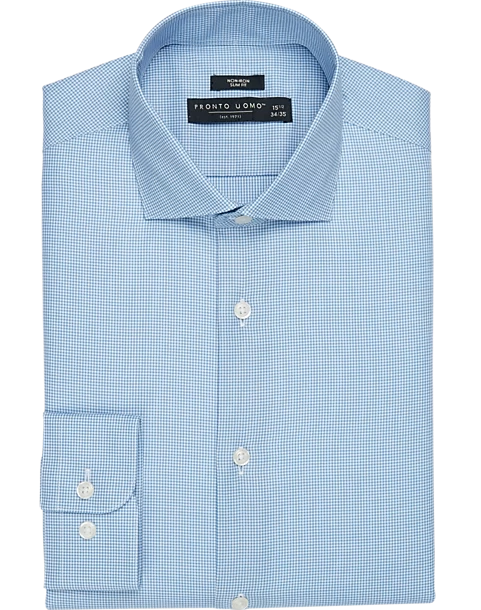 Pronto Uomo Non-Iron Slim Fit Spread Collar Dress Shirt, French Blue Gingham