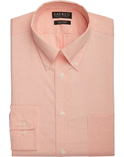 Lauren By Ralph Lauren UltraFlex Regular Fit Button-Down Collar Dress Shirt, Orange Gingham