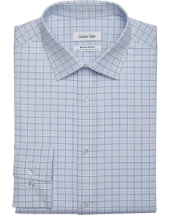 Calvin Klein Refined Cotton Stretch Supima Slim Fit Dress Shirt, Blue Plaid