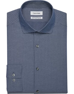 Calvin Klein Infinite Wrinkle Free Slim Fit Stretch Collar Dress Shirt, Midnight Blue Dash