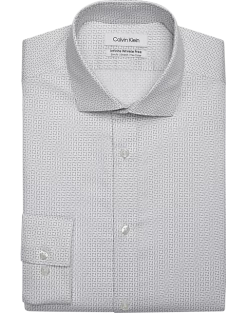 Calvin Klein Infinite Wrinkle Free Slim Fit Stretch Collar Dress Shirt, Gray Squares