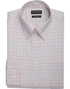 Lauren By Ralph Lauren UltraFlex Classic Fit Button-Down Collar Dress Shirt, Orange Plaid