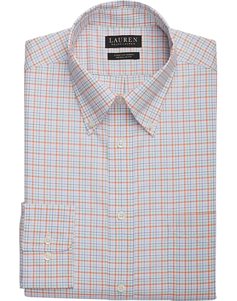 Lauren By Ralph Lauren UltraFlex Classic Fit Button-Down Collar Dress Shirt, Orange Plaid