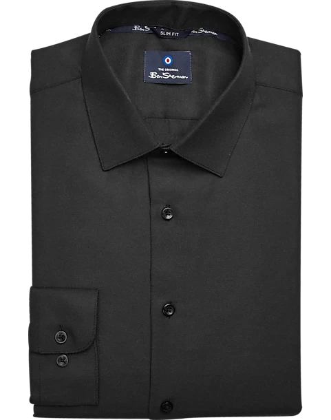 Ben Sherman Slim Fit Dobby Dress Shirt, Black Basketweave