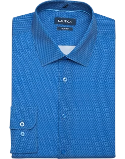 Nautica Slim Fit Four-Way Stretch Dress Shirt, Medium Blue Print