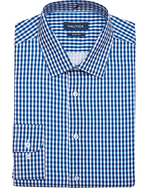 Nautica Slim Fit Four-Way Stretch Dress Shirt, Navy Check