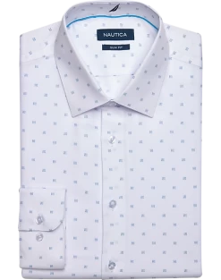Nautica Slim Fit Four-Way Stretch Dress Shirt, White Print