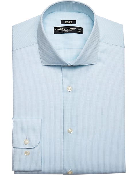 Pronto Uomo Modern Fit Spread Collar Dress Shirt, Teal Check