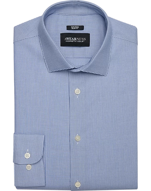 Awearness Kenneth Cole Slim Fit Spread Collar Dress Shirt, Blue Check