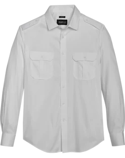 Awearness Kenneth Cole Slim Fit Twill Military Sport Shirt, White