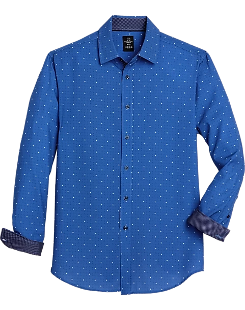 Michael Strahan Slim Fit Sport Shirt, Navy Swirl Dot