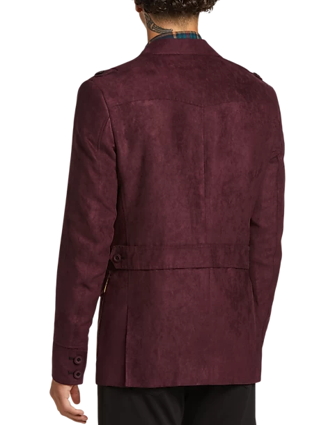 Paisley & Gray Slim Fit Ultra-suede Military Jacket, Burgundy - Image 2