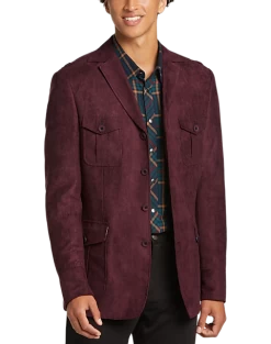 Paisley & Gray Slim Fit Ultra-suede Military Jacket, Burgundy
